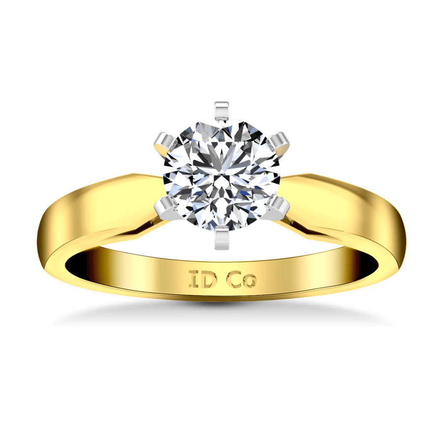 Solitaire Diamond Engagement Ring Wide Tappered 14K Yellow Gold