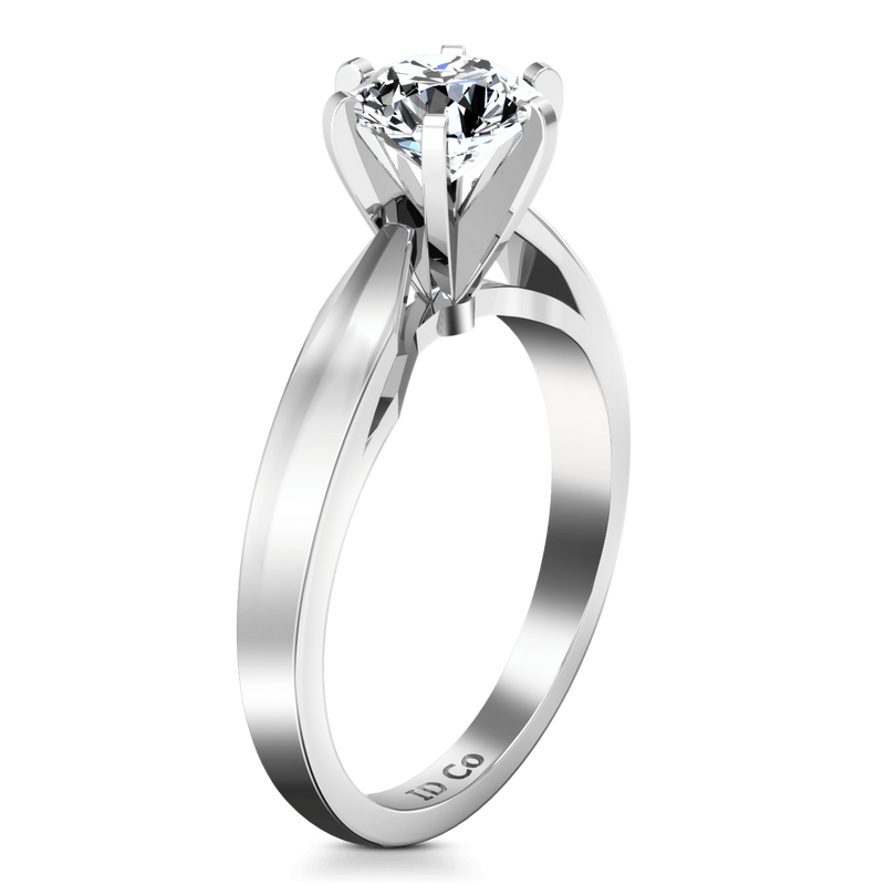 Round Diamond Solitaire Engagement Ring Wide Tappered 14K White Gold