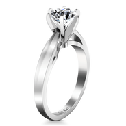 Round Diamond Solitaire Engagement Ring Wide Tappered 14K White Gold