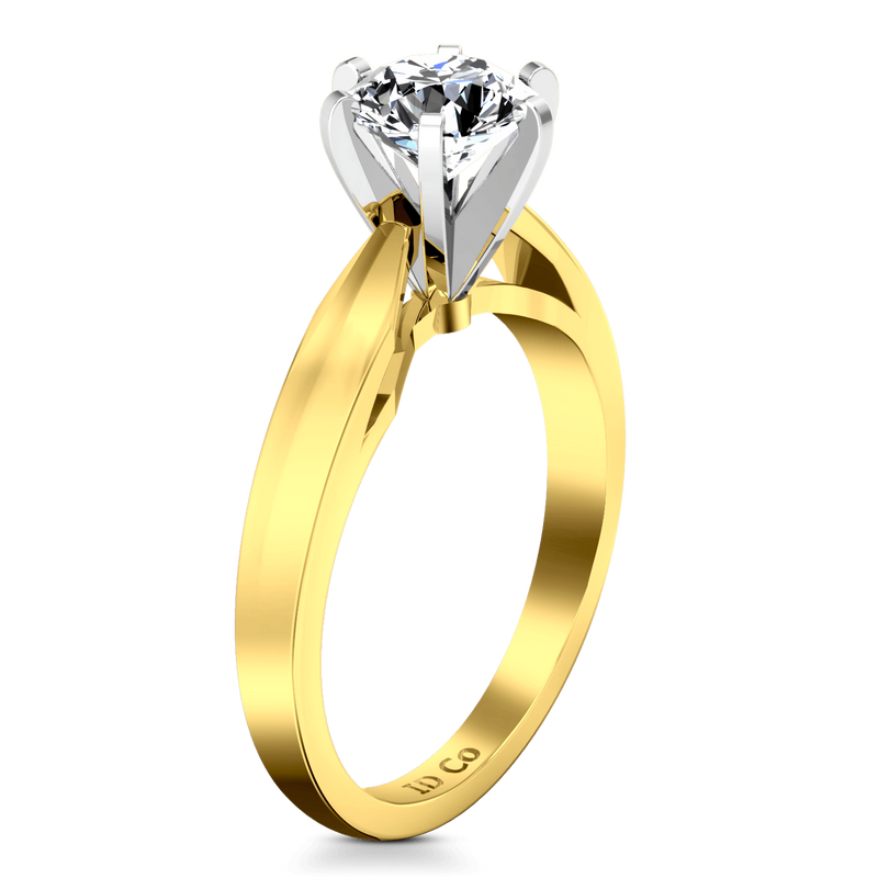 Solitaire Diamond Engagement Ring Wide Tappered 14K Yellow Gold