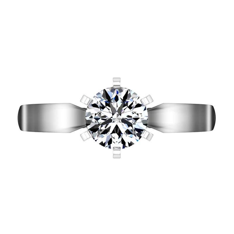 Round Diamond Solitaire Engagement Ring Wide Tappered 14K White Gold