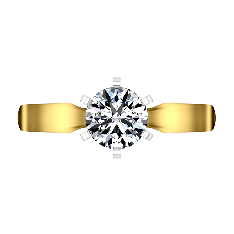 Solitaire Diamond Engagement Ring Wide Tappered 14K Yellow Gold