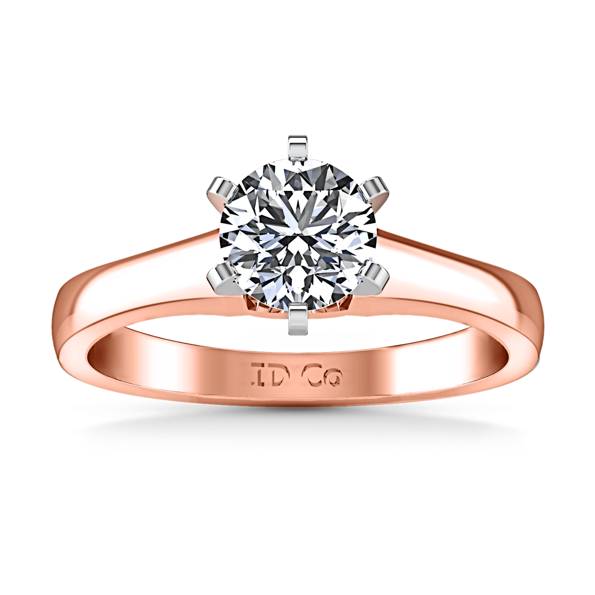 Solitaire Diamond Engagement Ring Stylized 6 Prong 14K Rose Gold