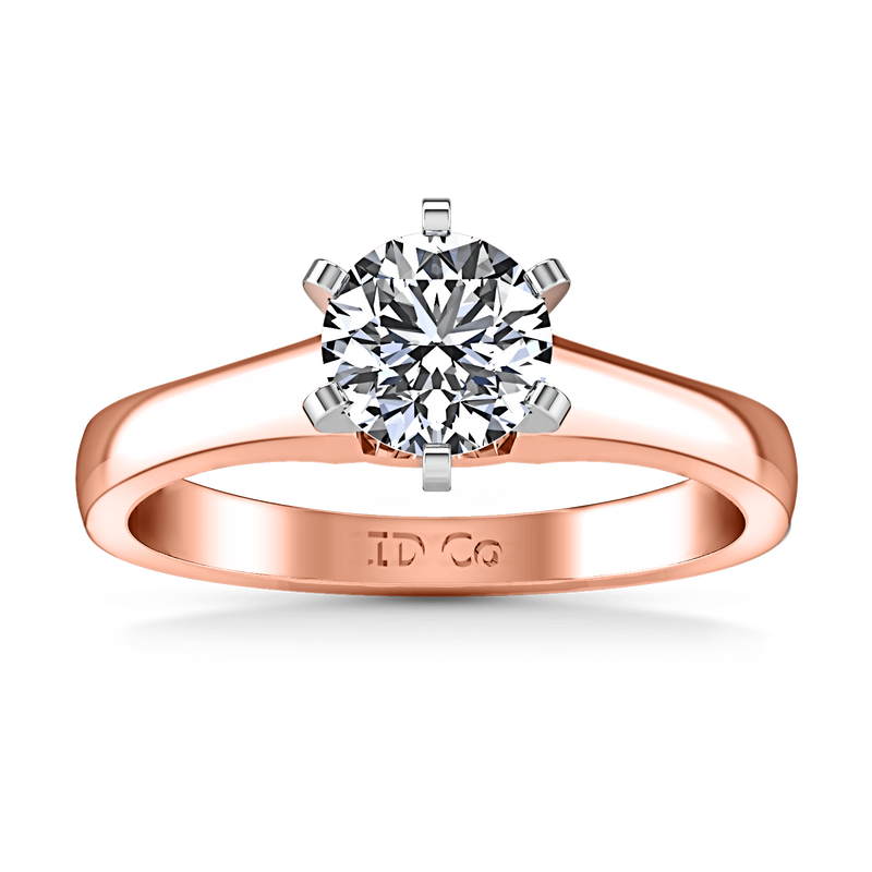 Solitaire Diamond Engagement Ring Stylized 6 Prong 14K Rose Gold