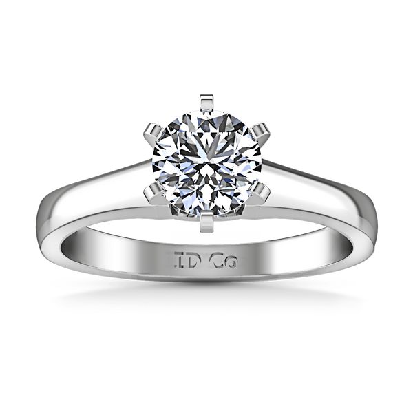 Round Diamond Solitaire Engagement Ring Stylized 6 Prong 14K White Gold