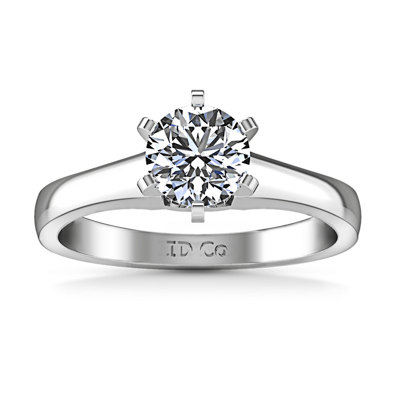 Round Diamond Solitaire Engagement Ring Stylized 6 Prong 14K White Gold