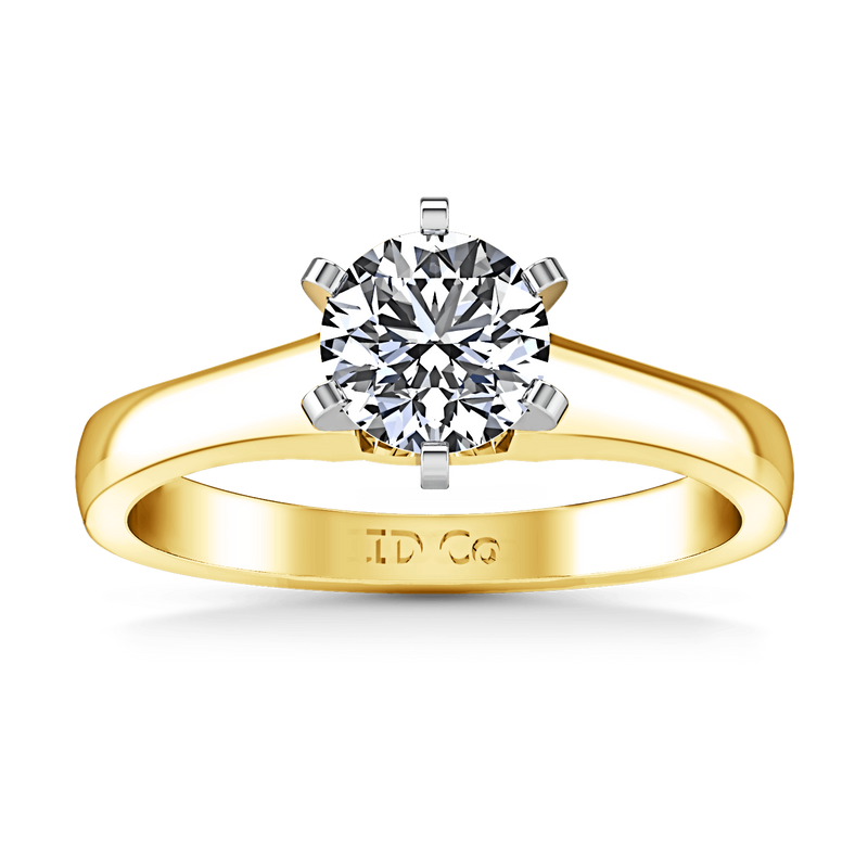 Solitaire Diamond Engagement Ring Stylized 6 Prong 14K Yellow Gold