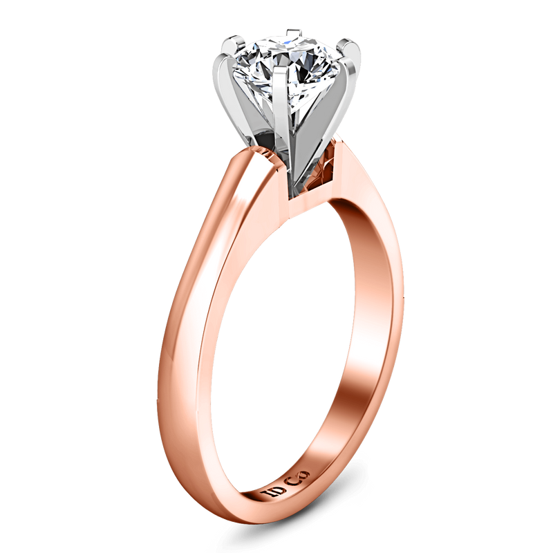 Solitaire Diamond Engagement Ring Stylized 6 Prong 14K Rose Gold