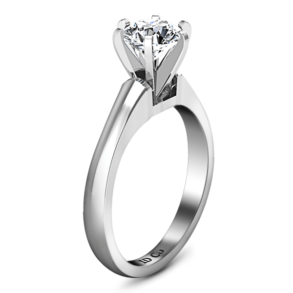 Round Diamond Solitaire Engagement Ring Stylized 6 Prong 14K White Gold