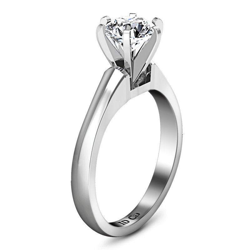 Round Diamond Solitaire Engagement Ring Stylized 6 Prong 14K White Gold
