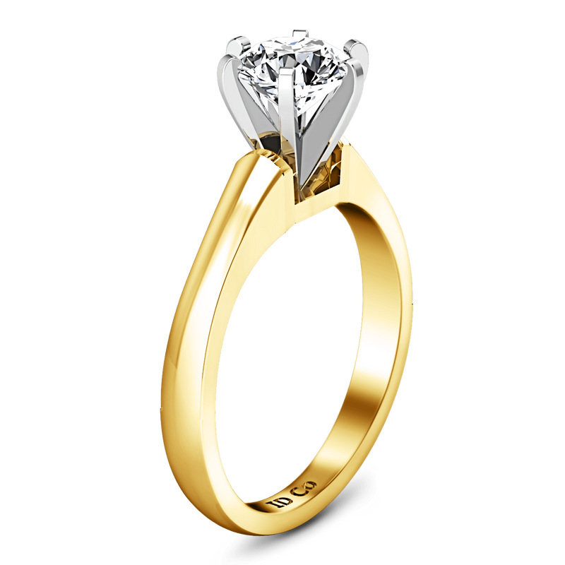 Solitaire Diamond Engagement Ring Stylized 6 Prong 14K Yellow Gold