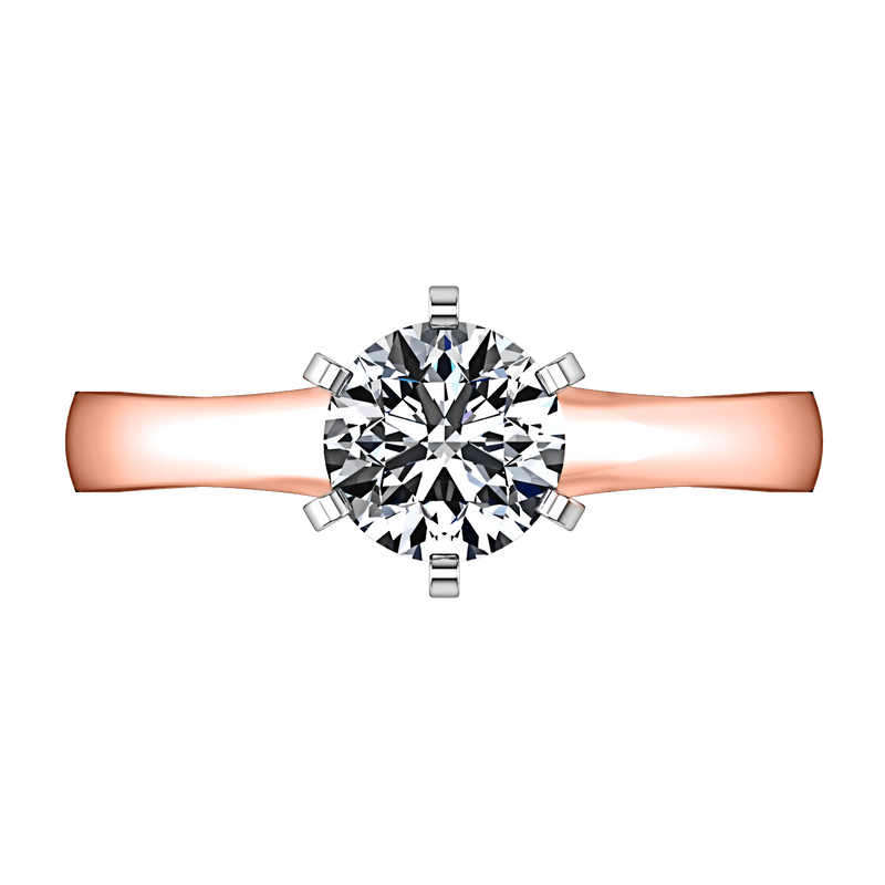 Solitaire Diamond Engagement Ring Stylized 6 Prong 14K Rose Gold