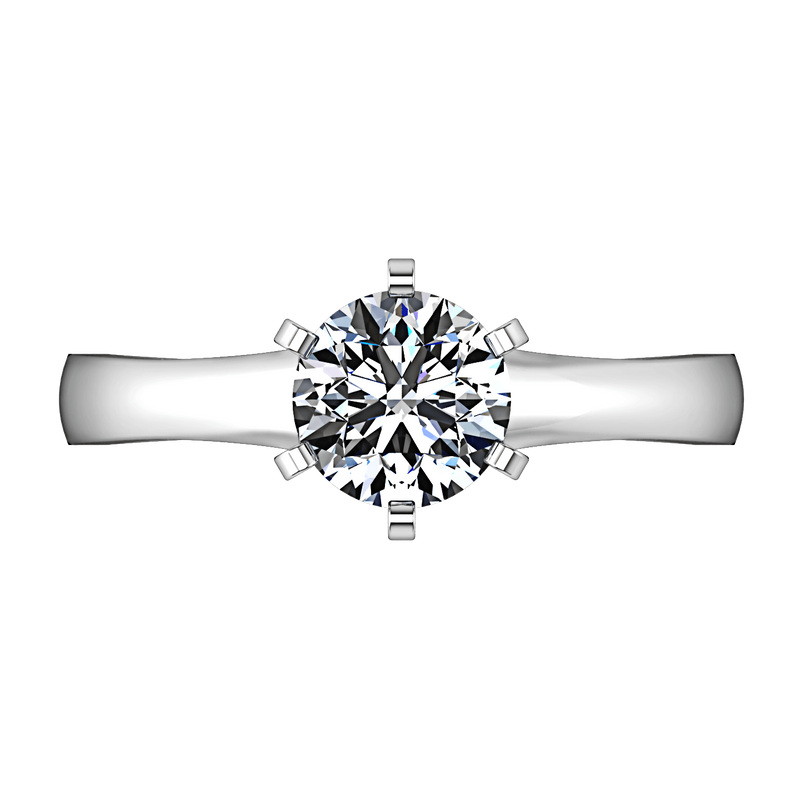 Round Diamond Solitaire Engagement Ring Stylized 6 Prong 14K White Gold