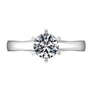 Round Diamond Solitaire Engagement Ring Stylized 6 Prong 14K White Gold