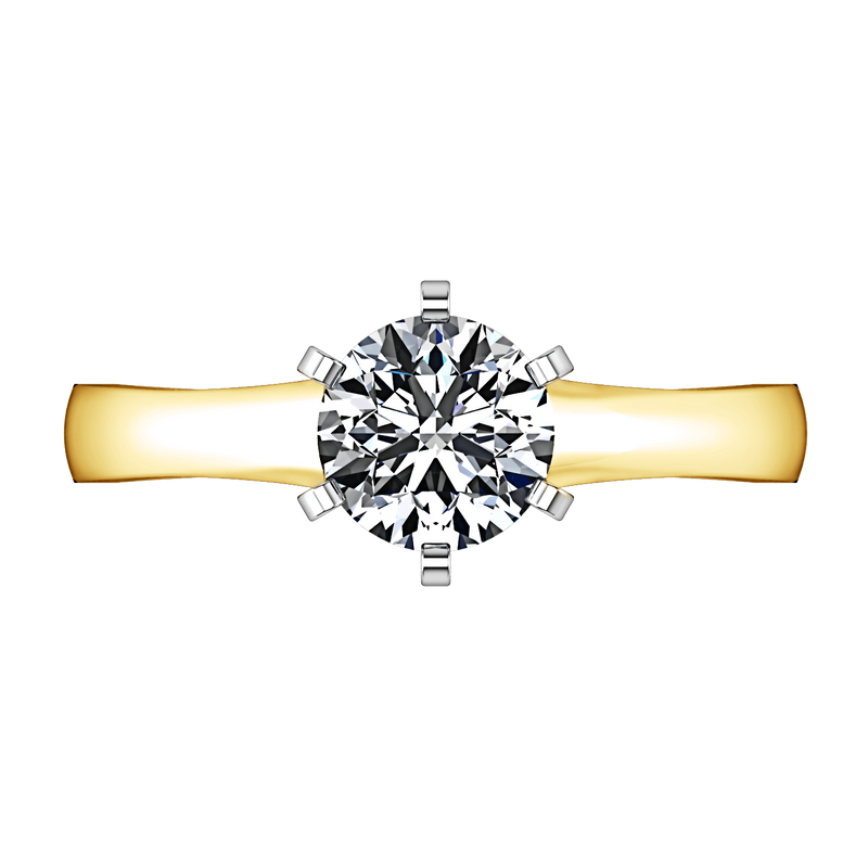 Solitaire Diamond Engagement Ring Stylized 6 Prong 14K Yellow Gold