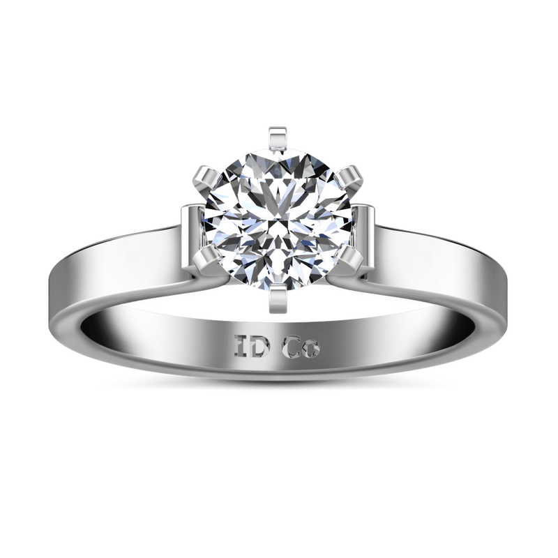 Round Diamond Solitaire Engagement Ring Curved Shoulder 14K White Gold