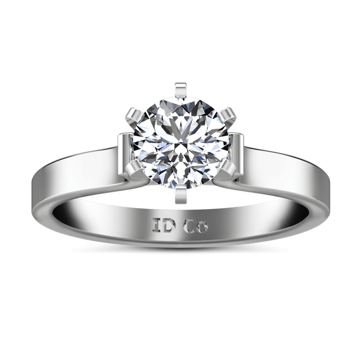 Round Diamond Solitaire Engagement Ring Curved Shoulder 14K White Gold