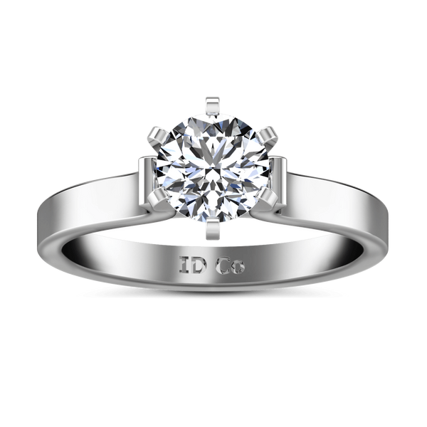 Round Diamond Solitaire Engagement Ring Curved Shoulder 14K White Gold