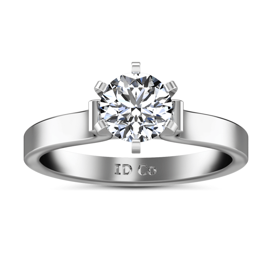 Round Diamond Solitaire Engagement Ring Curved Shoulder 14K White Gold