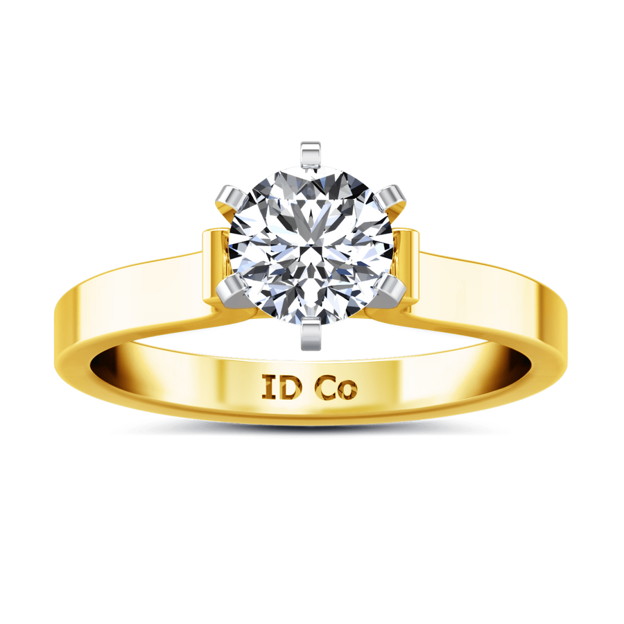 Solitaire Diamond Engagement Ring Curved Shoulder 14K Yellow Gold