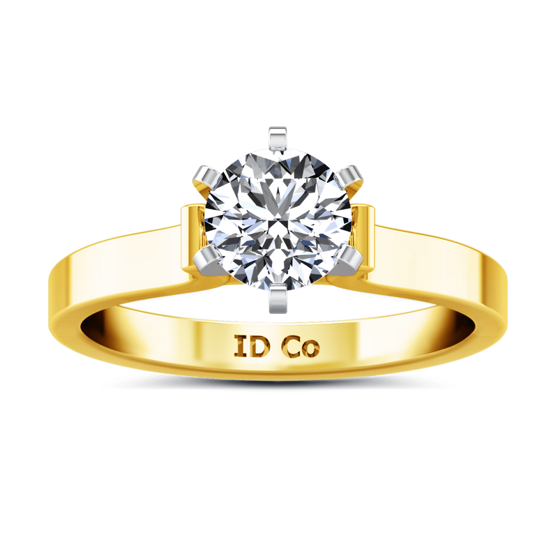 Solitaire Diamond Engagement Ring Curved Shoulder 14K Yellow Gold