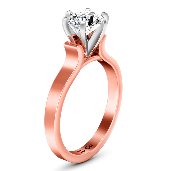Solitaire Diamond Engagement Ring Curved Shoulder 14K Rose Gold