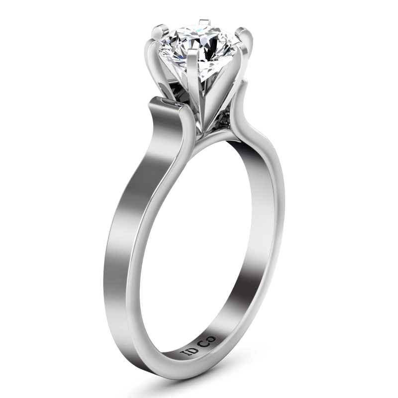 Round Diamond Solitaire Engagement Ring Curved Shoulder 14K White Gold