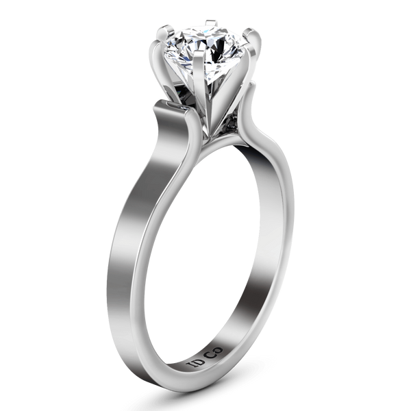 Round Diamond Solitaire Engagement Ring Curved Shoulder 14K White Gold