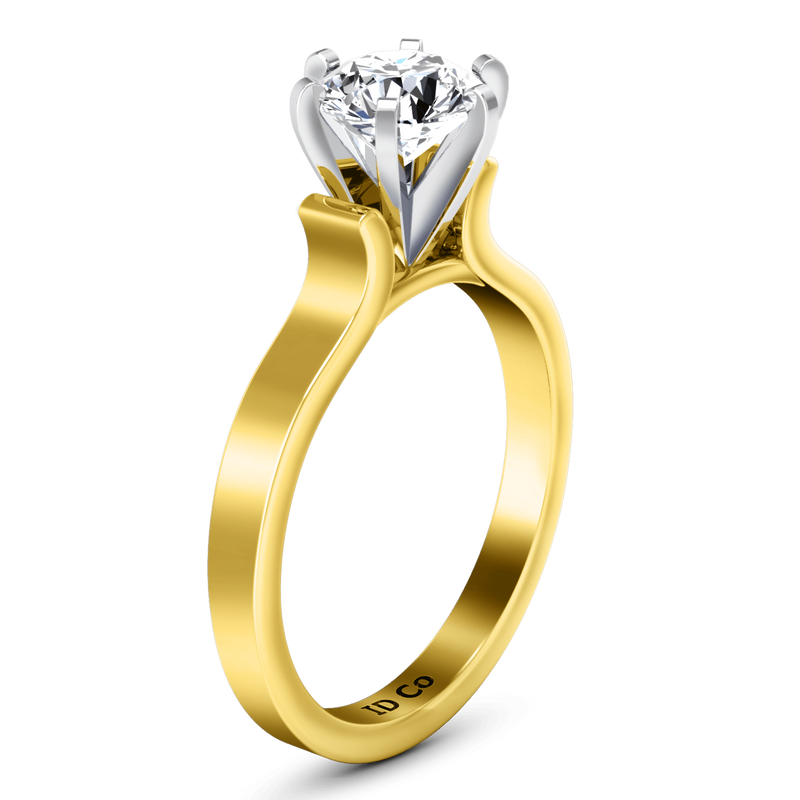 Solitaire Diamond Engagement Ring Curved Shoulder 14K Yellow Gold