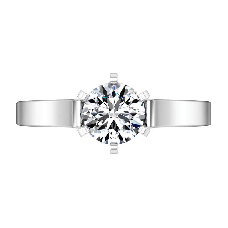 Round Diamond Solitaire Engagement Ring Curved Shoulder 14K White Gold