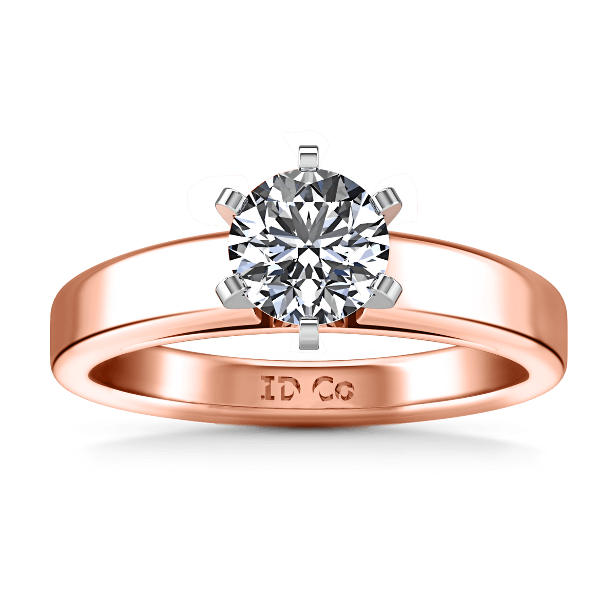 Solitaire Diamond Engagement Ring 6 Prong Contemporary 14K Rose Gold