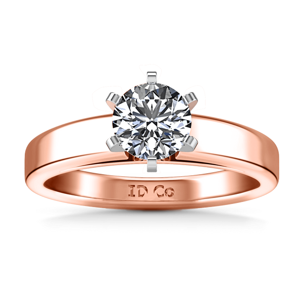 Solitaire Diamond Engagement Ring 6 Prong Contemporary 14K Rose Gold