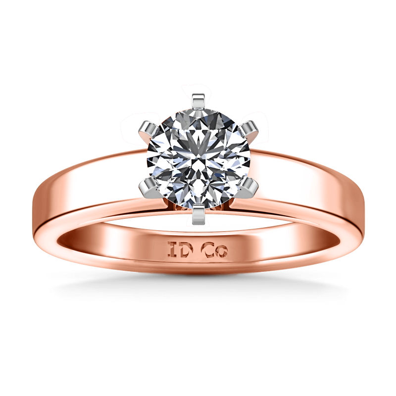 Solitaire Diamond Engagement Ring 6 Prong Contemporary 14K Rose Gold