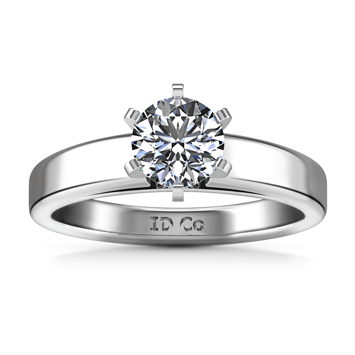 Round Diamond Solitaire Engagement Ring 6 Prong Contemporary 14K White Gold