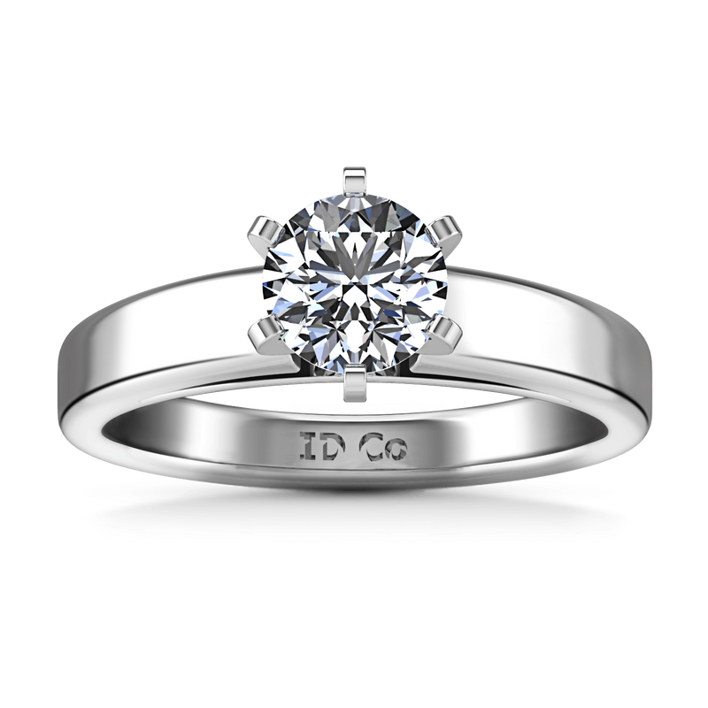 Round Diamond Solitaire Engagement Ring 6 Prong Contemporary 14K White Gold