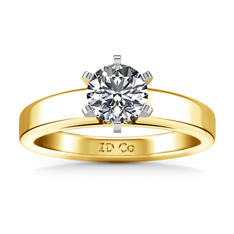 Solitaire Diamond Engagement Ring 6 Prong Contemporary 14K Yellow Gold