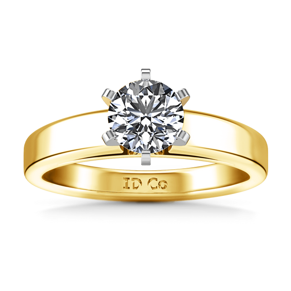 Solitaire Diamond Engagement Ring 6 Prong Contemporary 14K Yellow Gold