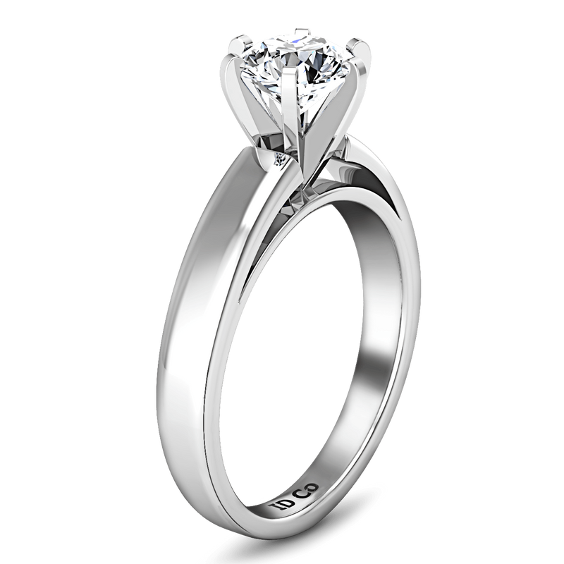 Round Diamond Solitaire Engagement Ring 6 Prong Contemporary 14K White Gold