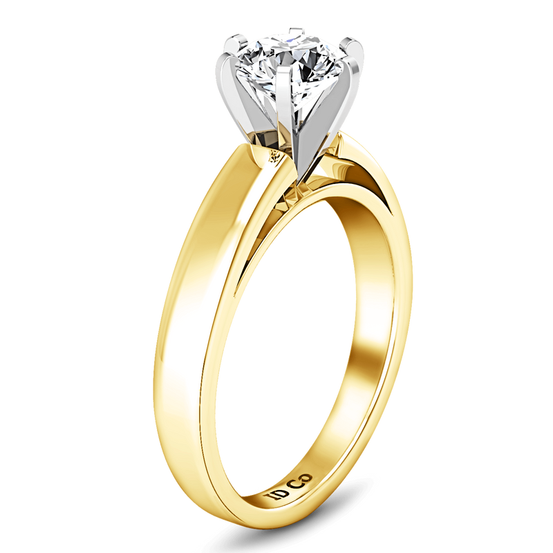 Solitaire Diamond Engagement Ring 6 Prong Contemporary 14K Yellow Gold