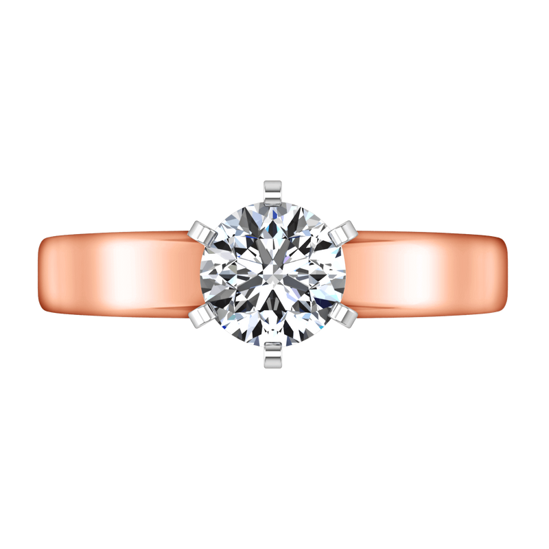Solitaire Diamond Engagement Ring 6 Prong Contemporary 14K Rose Gold