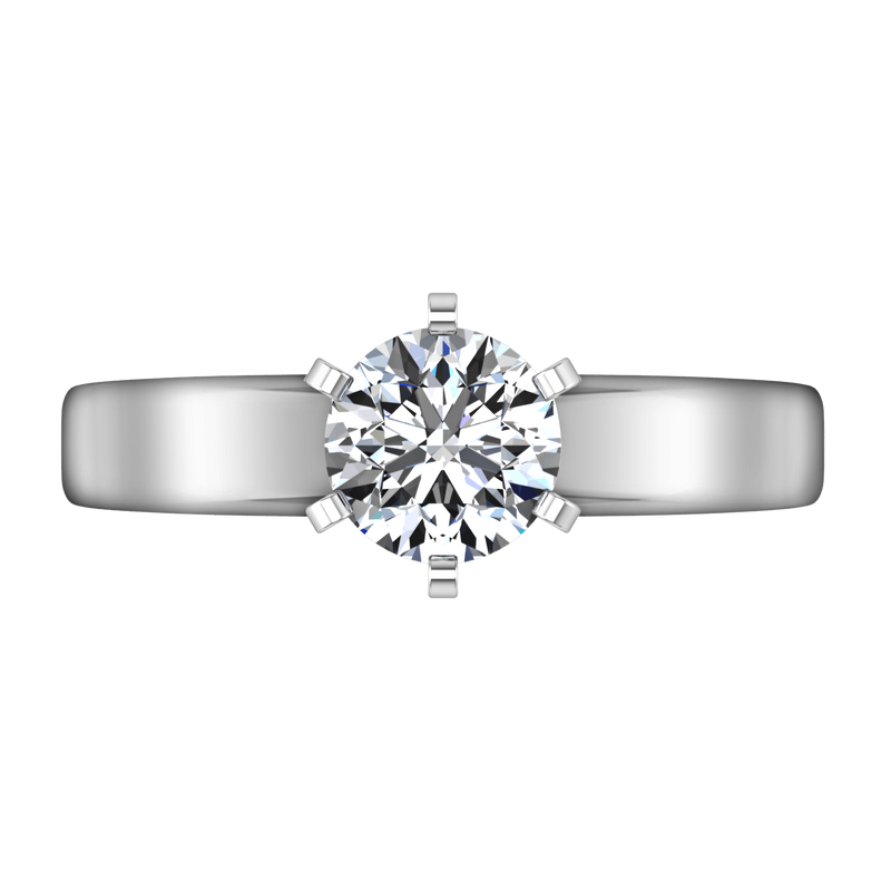 Round Diamond Solitaire Engagement Ring 6 Prong Contemporary 14K White Gold