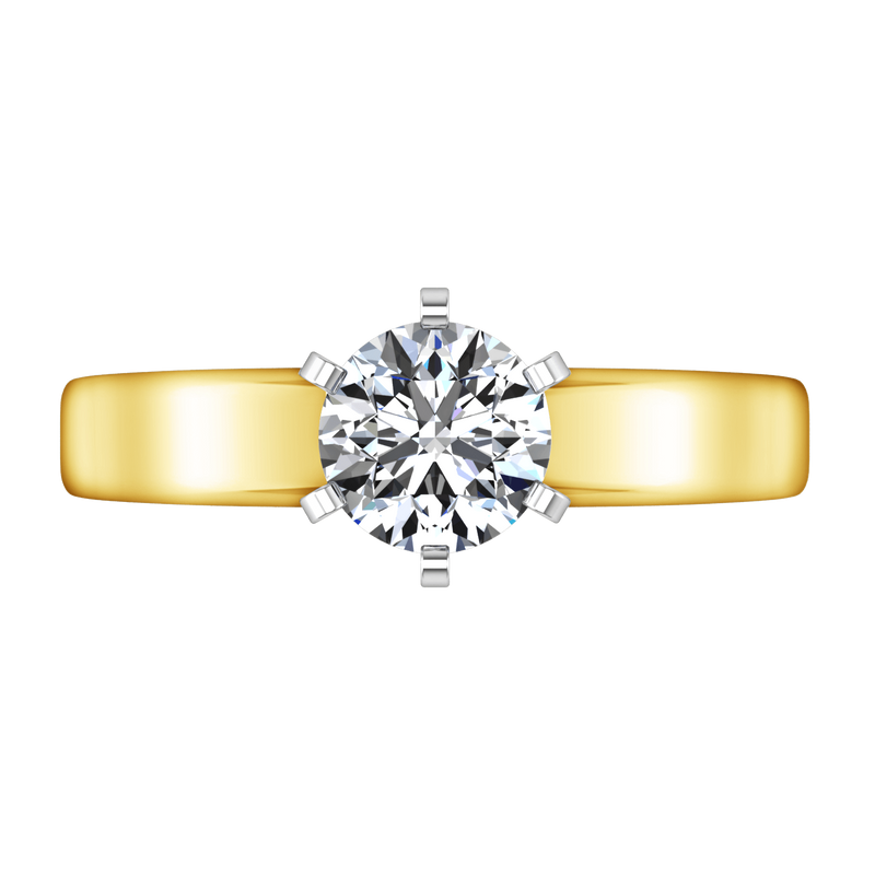 Solitaire Diamond Engagement Ring 6 Prong Contemporary 14K Yellow Gold