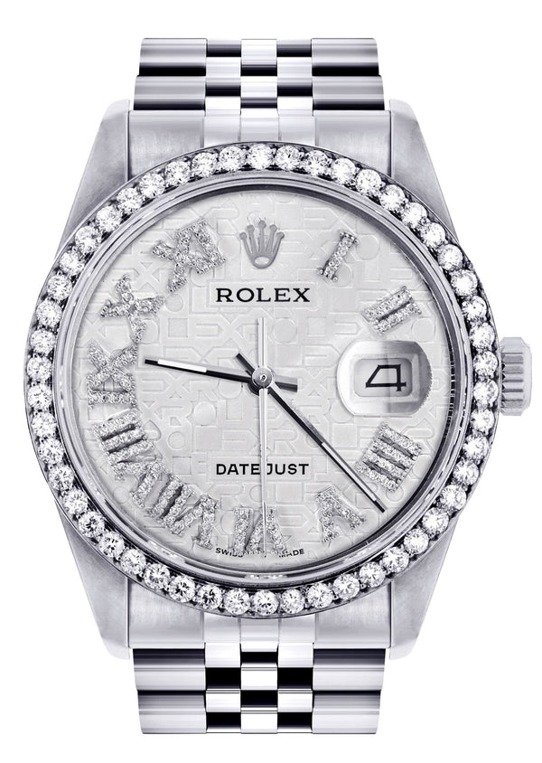 Diamond Mens Rolex Datejust Watch 16200 | 36Mm | Diamond Rolex Textured Roman Numeral Dial | Jubilee Band
