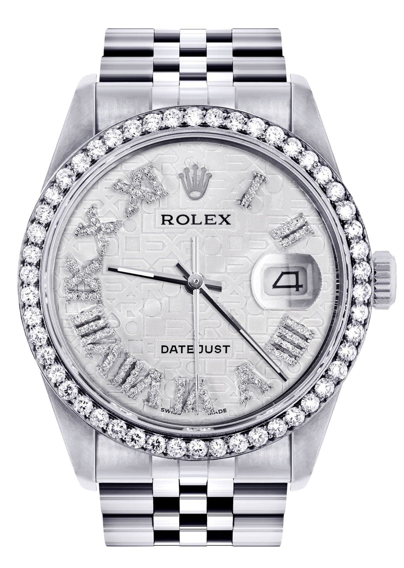 Diamond Mens Rolex Datejust Watch 16200 | 36Mm | Diamond Rolex Textured Roman Numeral Dial | Jubilee Band