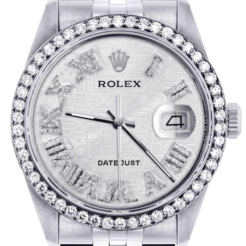Womens Rolex Datejust Watch 16200 | 36Mm | Diamond Rolex Textured Roman Numeral Dial | Jubilee Band