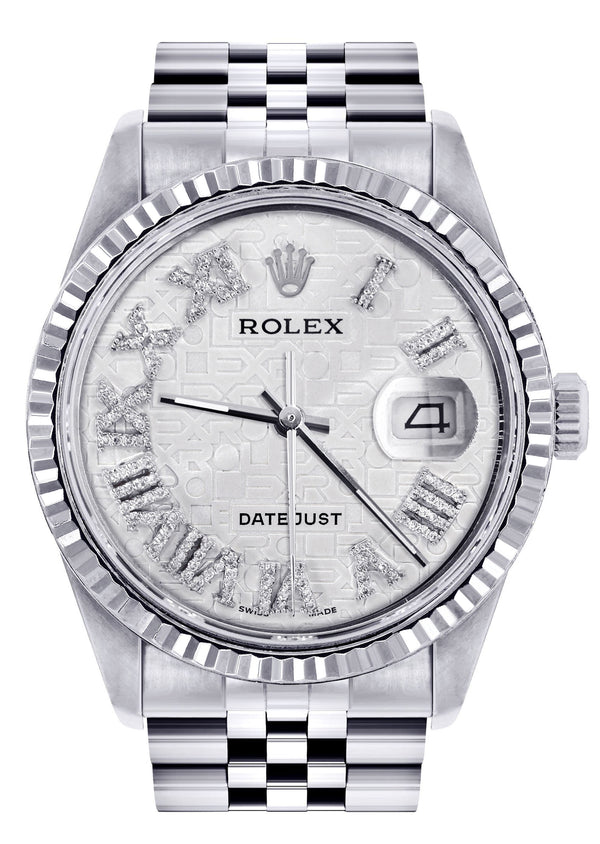 Womens Rolex Datejust Watch 16200  | 36Mm | White Textured Roman Numeral Dial | Fluted Bezel | Jubilee Band