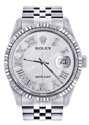 Mens Rolex Datejust Watch 16200 | Fluted Bezel | 36Mm | White Textured Roman Numeral Dial | Jubilee Band