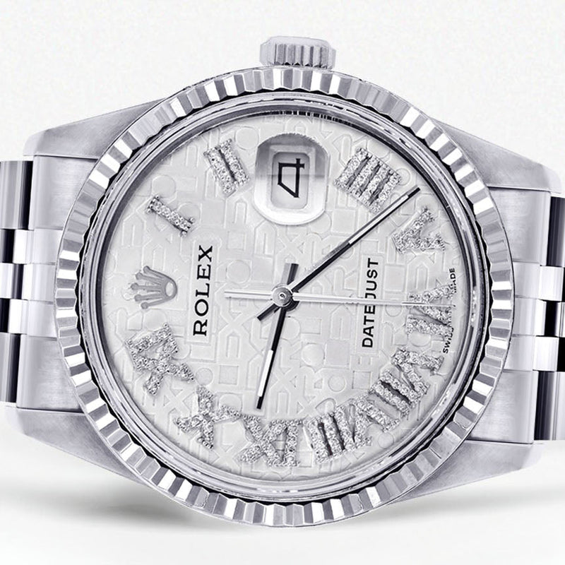 Womens Rolex Datejust Watch 16200  | 36Mm | White Textured Roman Numeral Dial | Fluted Bezel | Jubilee Band