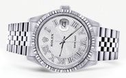 Womens Rolex Datejust Watch 16200  | 36Mm | White Textured Roman Numeral Dial | Fluted Bezel | Jubilee Band