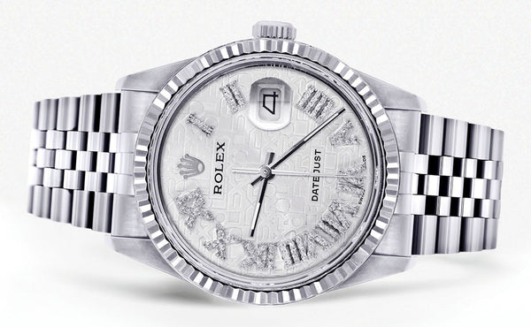 Womens Rolex Datejust Watch 16200  | 36Mm | White Textured Roman Numeral Dial | Fluted Bezel | Jubilee Band